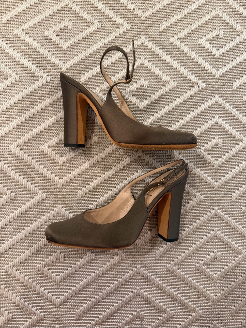 Yves Saint Laurent Olive Slingback Square Toe Pumps - Picture 3 of 7